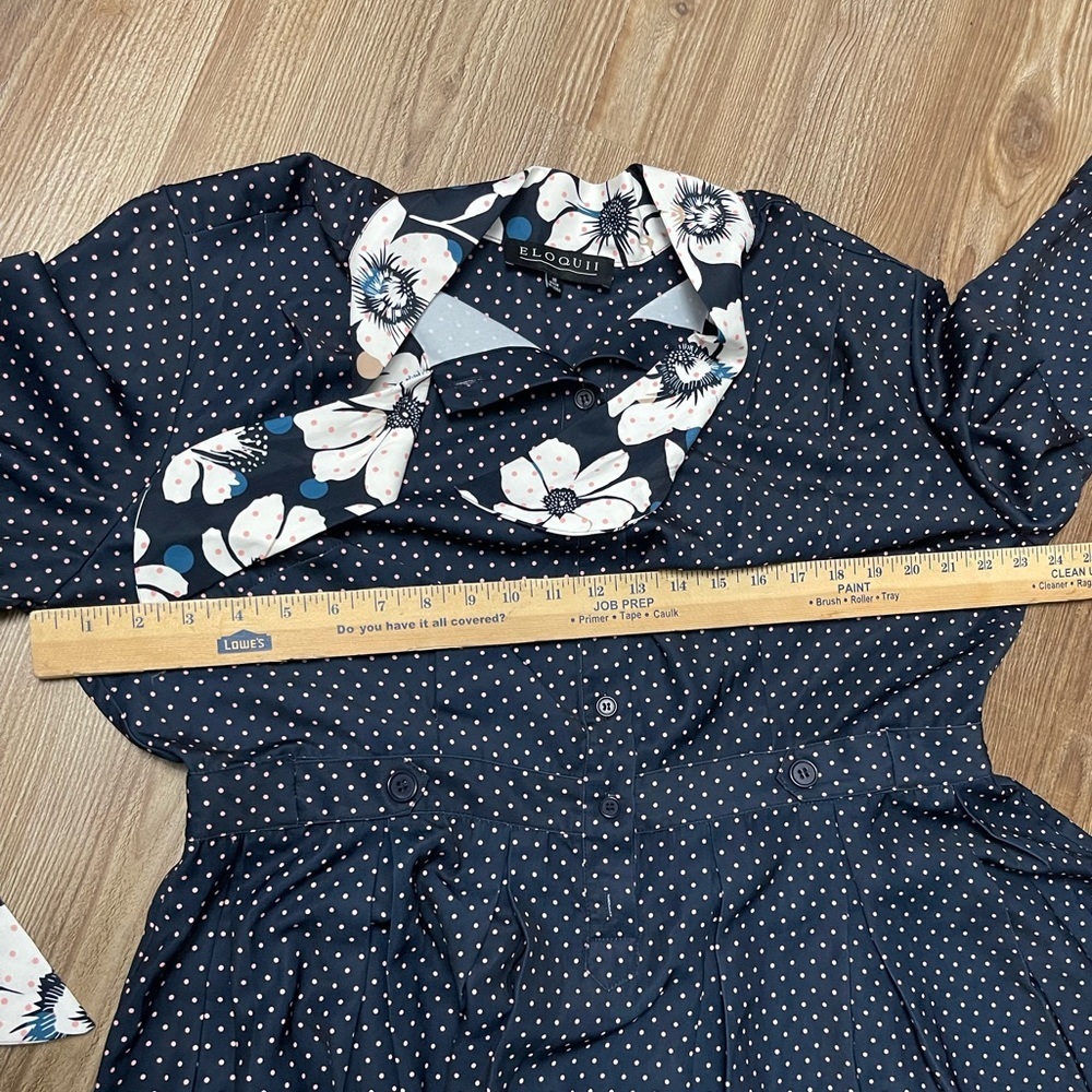 Eloquii Navy Polka Dot Long Sleeve Dress Tie Accents Classy Size 16 - Picture 14 of 15